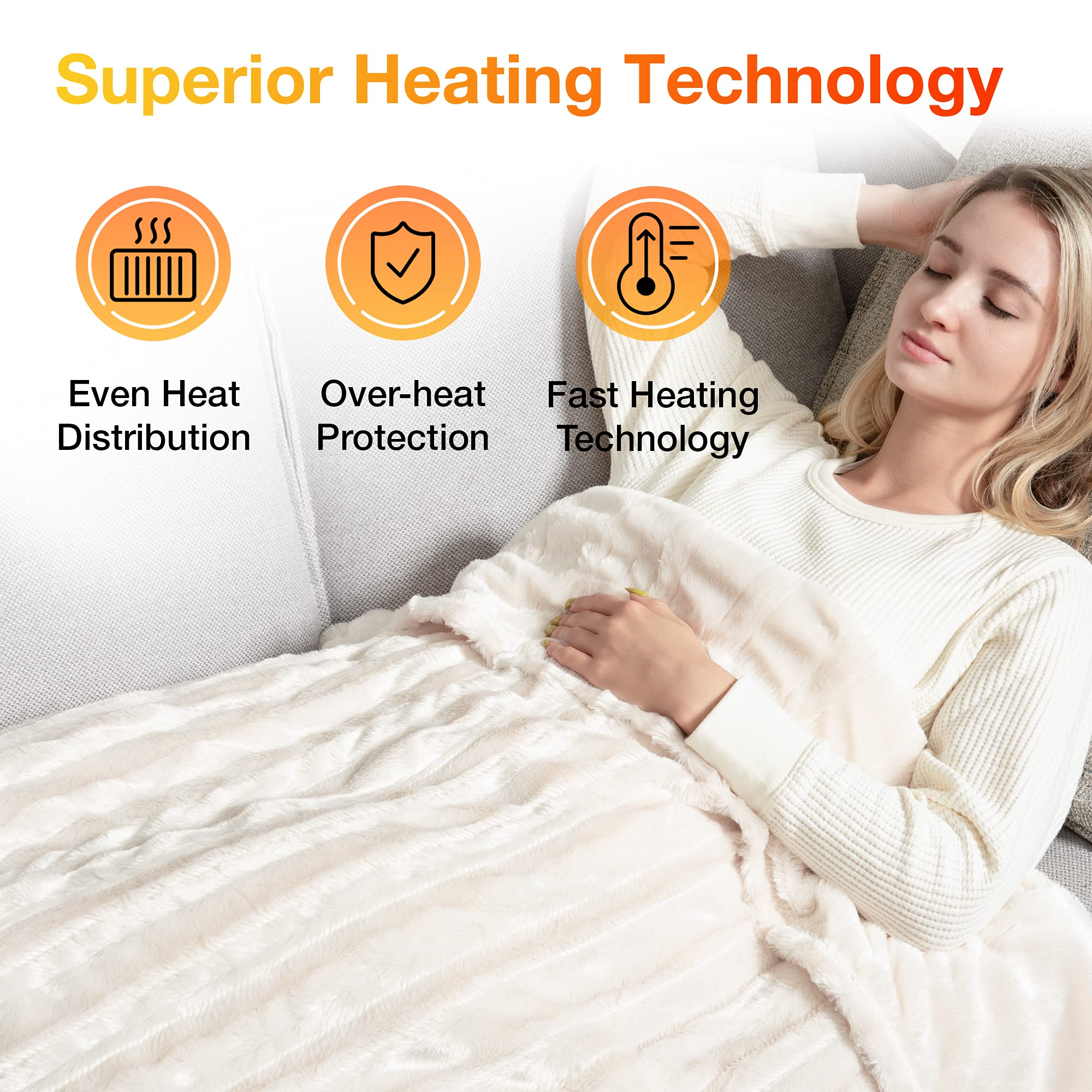 [5 Year Warranty] WOOMER Electric Heated Throw Blanket, Soft Faux Fur