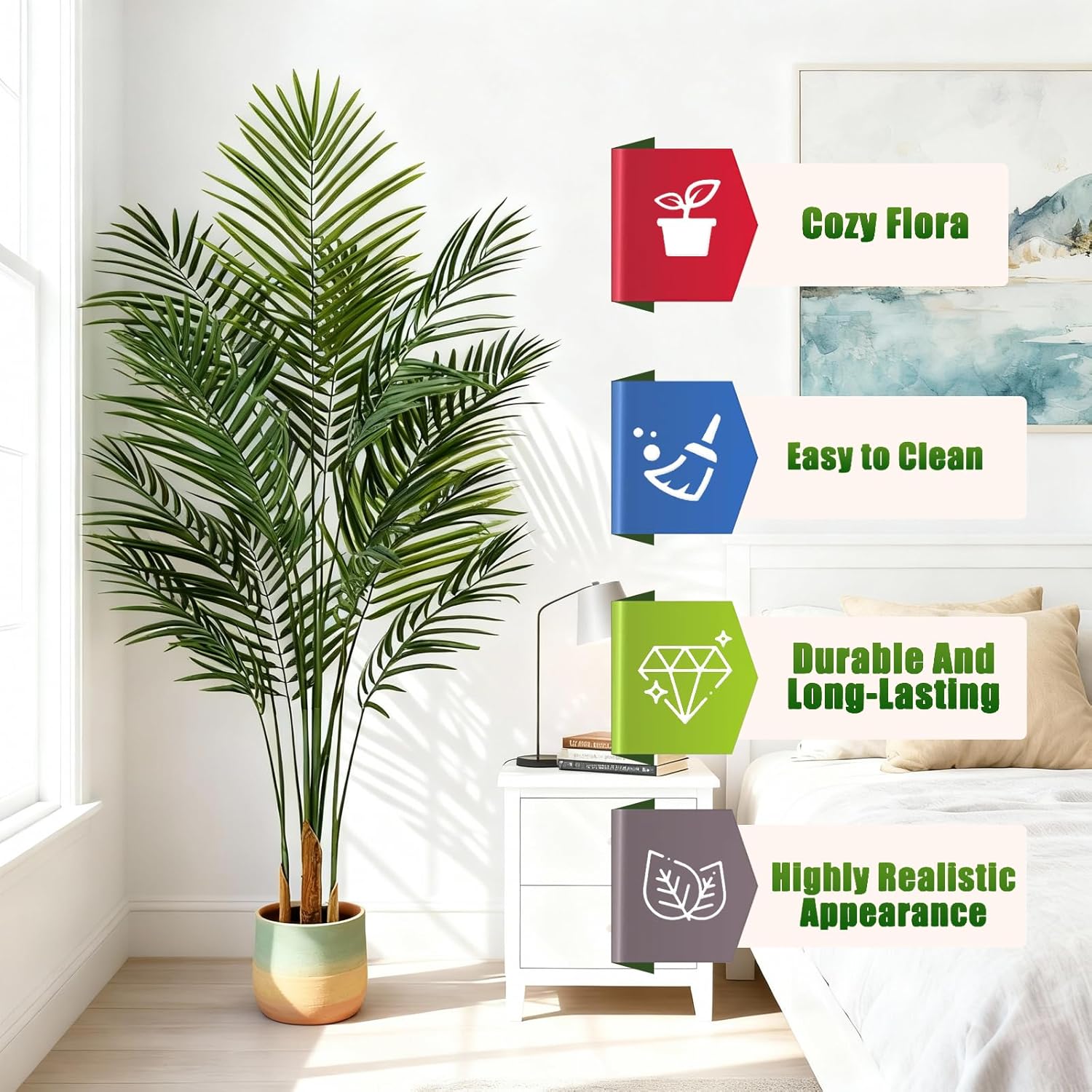 Artificial Palm Tree Indoor 5ft, Large Fake Tropical Areca Palm Tree with 13 Trunks, Faux Dypsis Lutescens Floor Plant in Pot for Indoor Outdoor Home Office Decor & Housewarming Gift