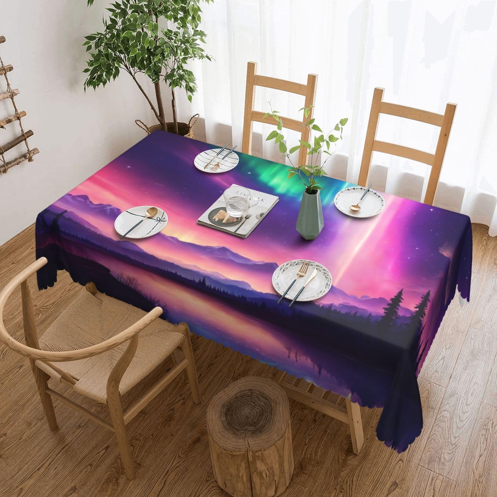 Nappe rectangulaire tissu imprimé aurores boréales pour grands dîners