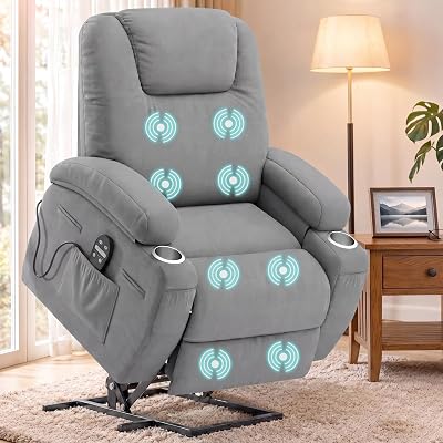 Flamaker Power Lift Chair Massage Recliner Chairs for Elderly | Ergonomic Lift Recliner Design with Cup Holders & Side Pockets, Remote Control (Gray)