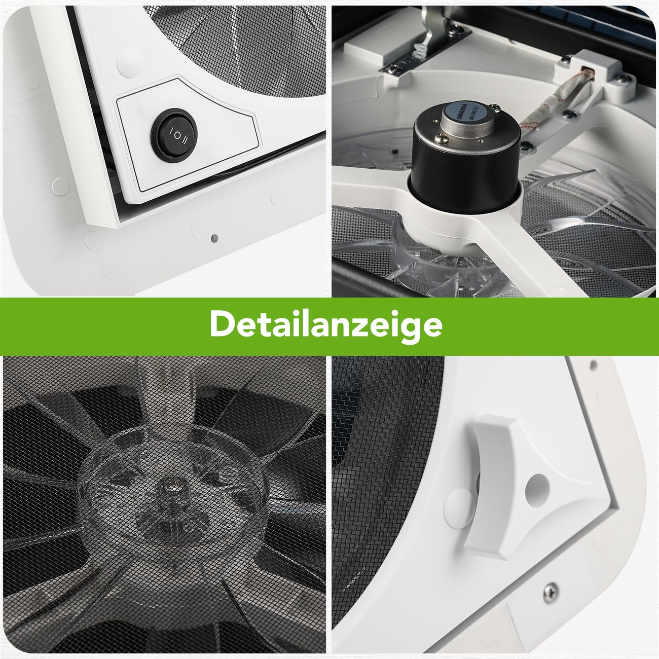 Dachluke Dachfenster Dachhaube 28 x 28 Wohnwagen Wohnmobil Caravan mit Insektenschutzgitter, Milchglashaube, Teleskopausstellern, UV-beständigem Kunststoff mit LED-Licht & Abluftventilator 12V