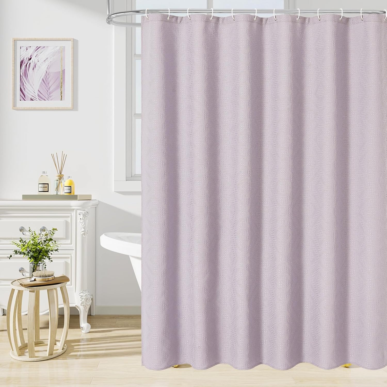 3D Embossed Pattern Shower Curtain, Jacquard Rhomboid Pattern Vintage Bathroom Curtain, Waterproof Fabric Shower Curtains with Hooks,72 x 72, Lavender