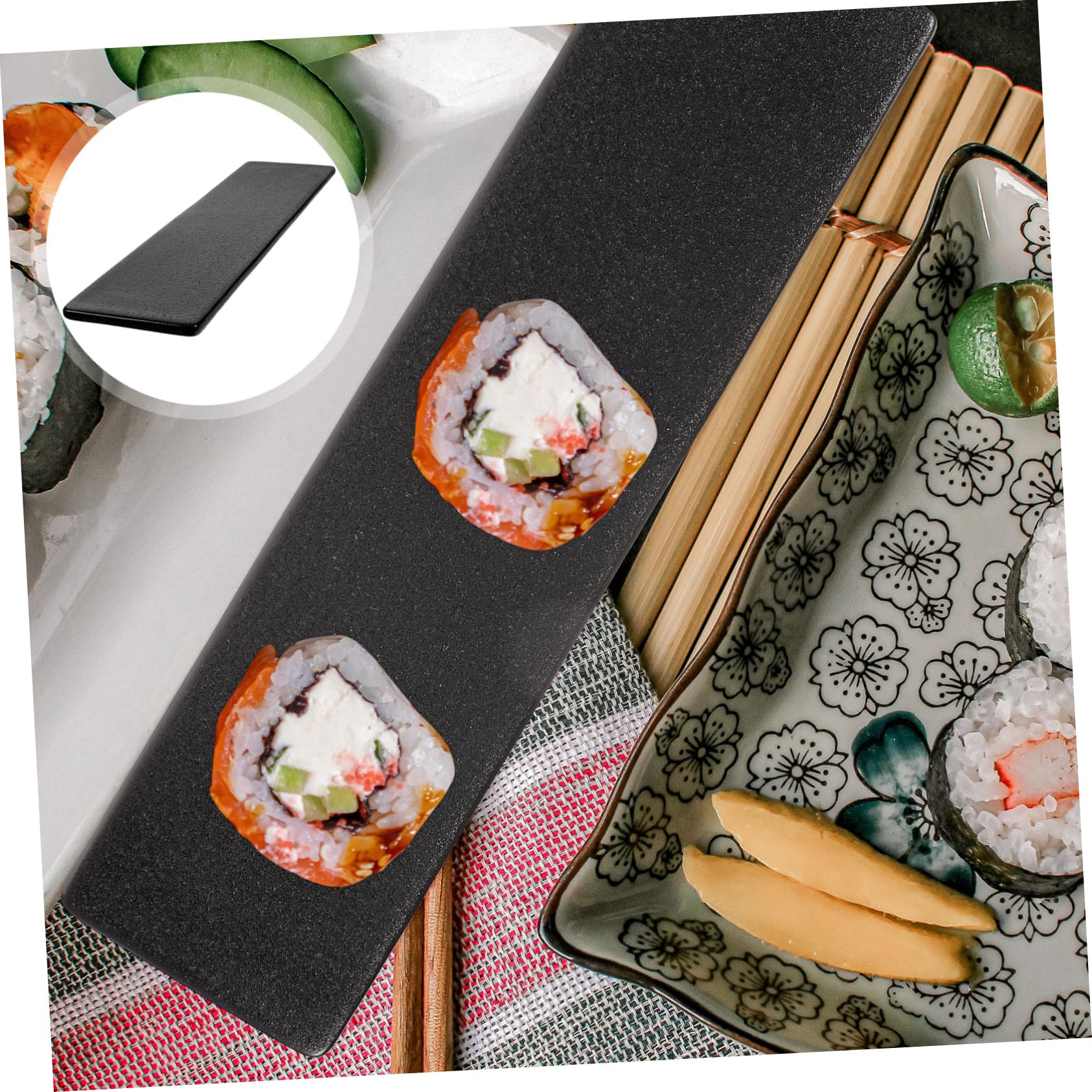 Plat de Sashimi Japonerie Rectangulaire en Céramique Noir, 1 Pièce