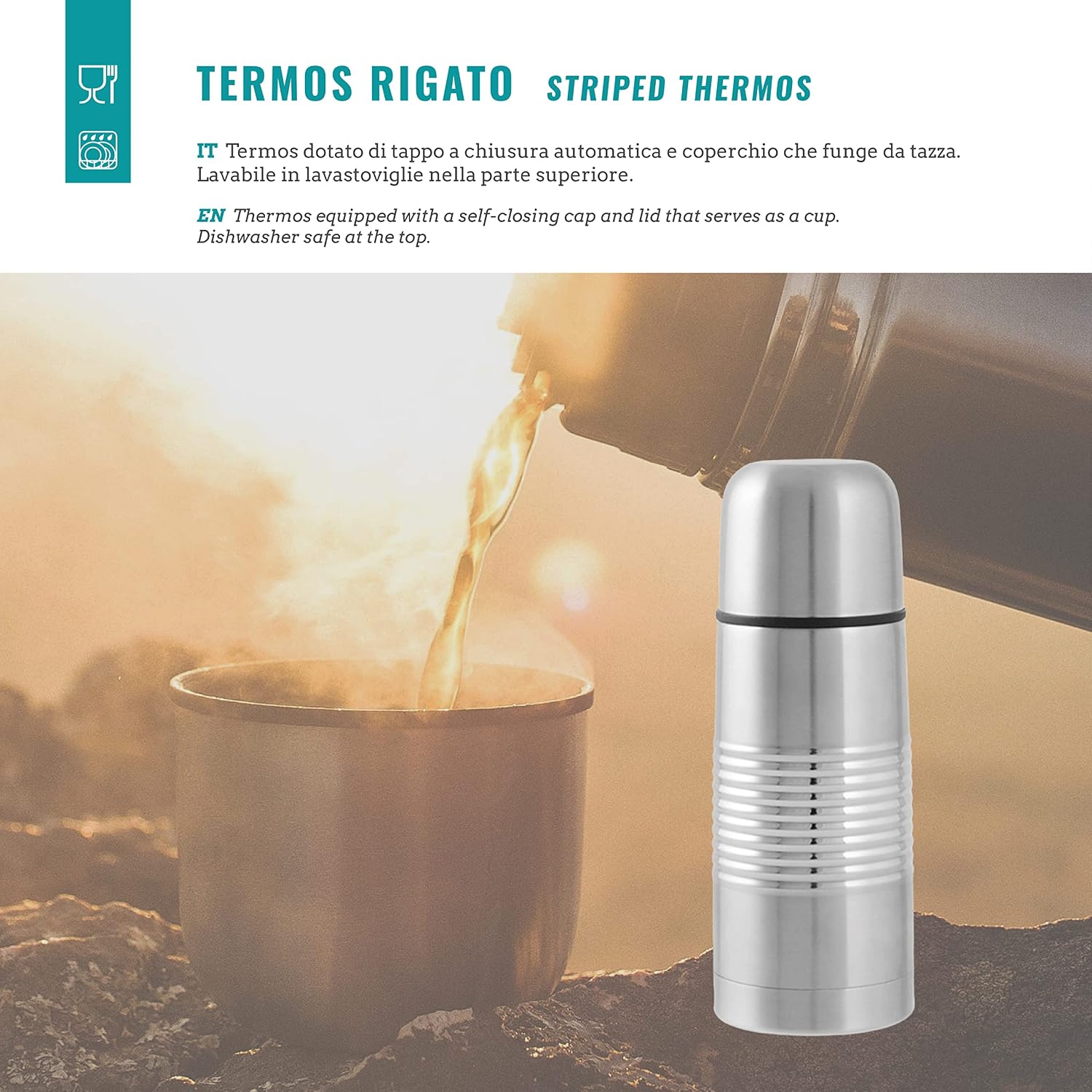 967 Flask Rigato, Stainless Steel, Grey, 7 x 7 x 19 cm