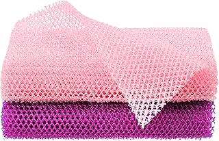 2 Pcs African Net Sponge,African Exfoliating Net,Long Exfoliating Bath Sponge,African Towel Exfoliating,Nylon Net,African Net Wash Cloths,Multipurpose net,Back Scrubber for Shower(Pink，Purple)