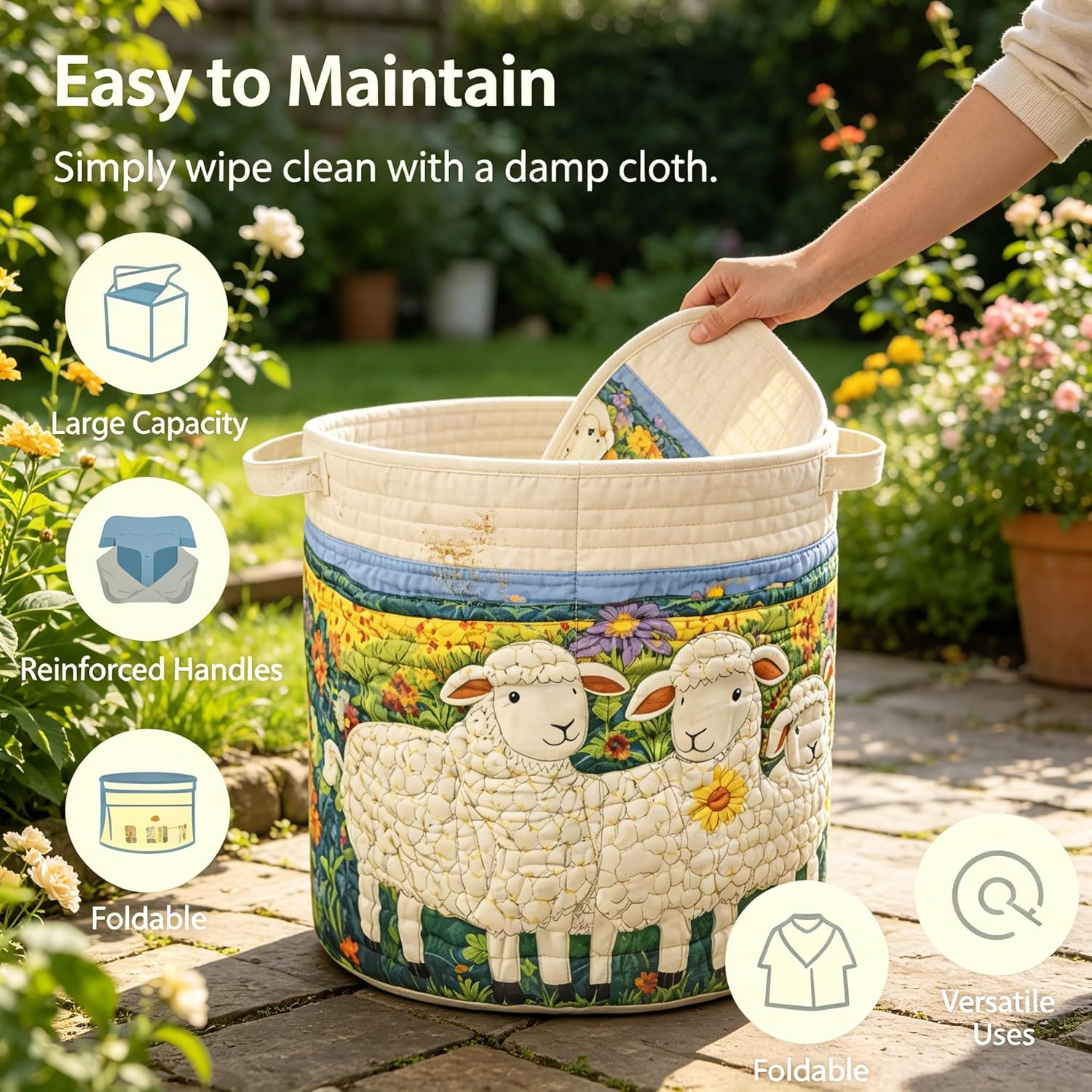 Generic Quilted Laundry Basket with Handles, 20in*28in L Size Style B, Foldable Quilted Laundry Hamper, Boho Quilt Baskets for Home Clothes & Blanket Storage (L)