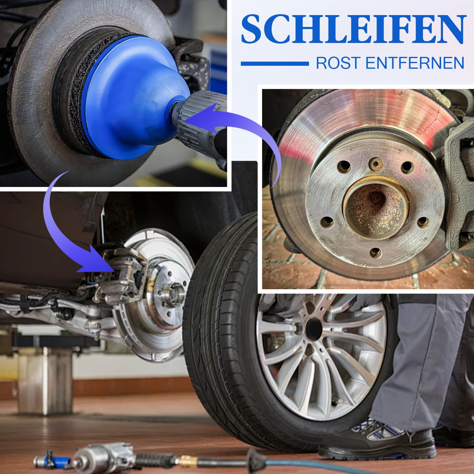 Juego de lijadora de rueda con adaptador de destornillador de 1/2" y 2 discos abrasivos de carburo de silicio, limpiador de bujes de rueda para eliminar el óxido, lijadora de bujes de 150 mm