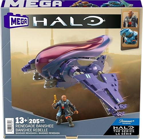 Miniatura 7 de Mega Juego de juguetes de construcción Halo, FLEETCOM Mongoose Aircraft Vehicle con 205 piezas, 2 figuras de acción micro articulables y accesorios