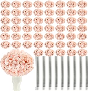 Hydrangea Artificial Flower 104 PCS Silk Flower Heads with Stems, Blush ...