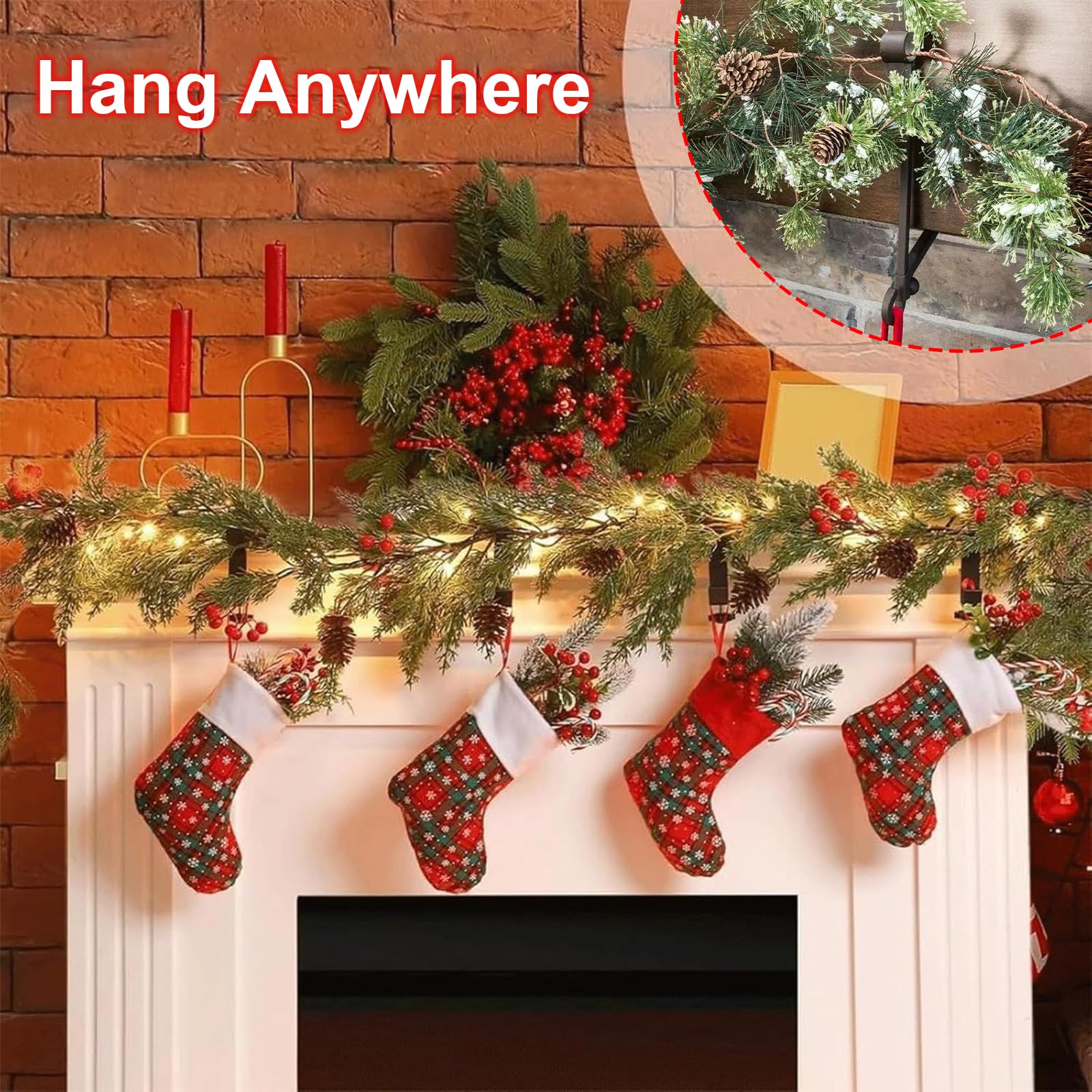 Lot De 3 Crochets pour Chaussettes De Noël Adjustables pour Cheminée, Support De Guirlande 2 En 1 Sans Percer, Porte-Chaussettes Noël Réglable En Métal pour Décoration De Fête (Noir)