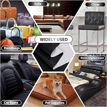Faux Leather Vinyl Upholstery Fabric by The Yard, 55 W 1.3mm Thick Soft Anti-Scratch Durable Marine Vinyl Fabric Synthetic Leather for Sofa Bags Chairs Car Seats DIY Crafts, 8 Yards (Black)
