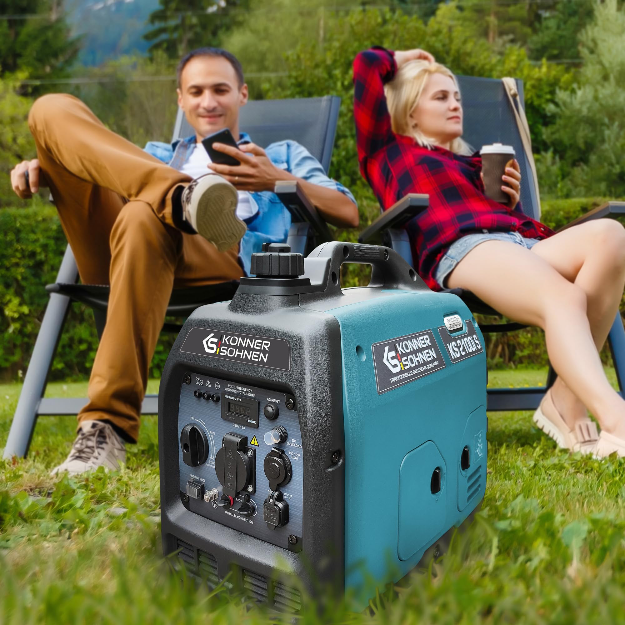 Generador inverter KS 2100i S de Könner & Söhnen Generador de energía de gasolina 2000 W, enchufe Schuko de 230 V, 2 puertos USB, indicador LED, modo ECO, bobinas de cobre, EURO V