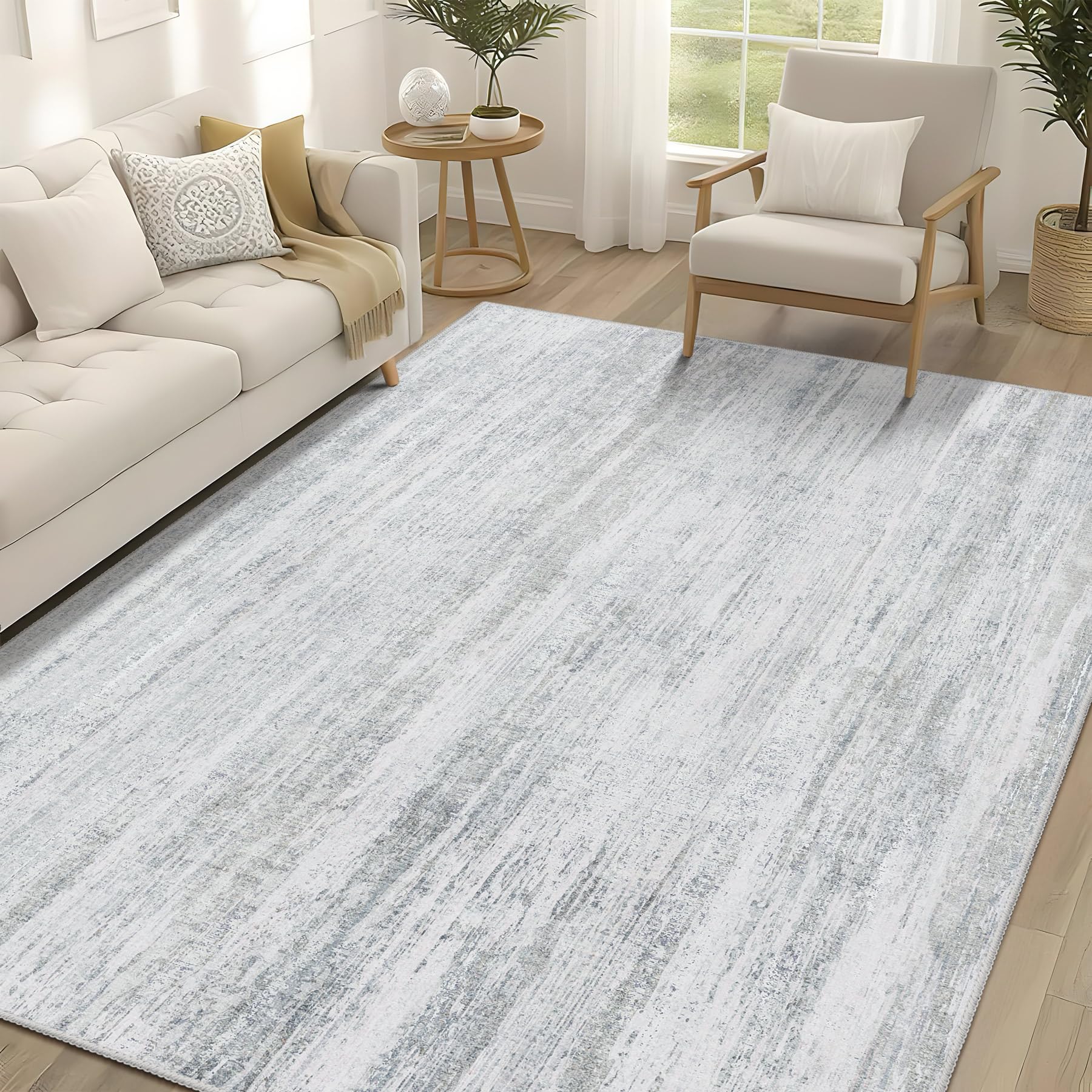 MUJOO 5x7 Washable Area Rug,Modern Abstract Rugs for Living Room Bedroom Dining Room,Large Non Slip Carpet Indoor,Low Pile Throw Rug Accent Neutral