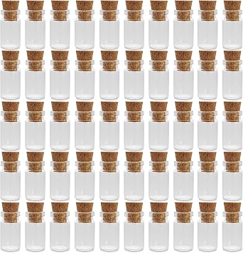 Clear Glass Jars Bottles 50 Pack Mini, Tiny, Cork Stoppers, Arts & Crafts, Projects, Decoration, Party Favors, 18mm x 10mm Diameter