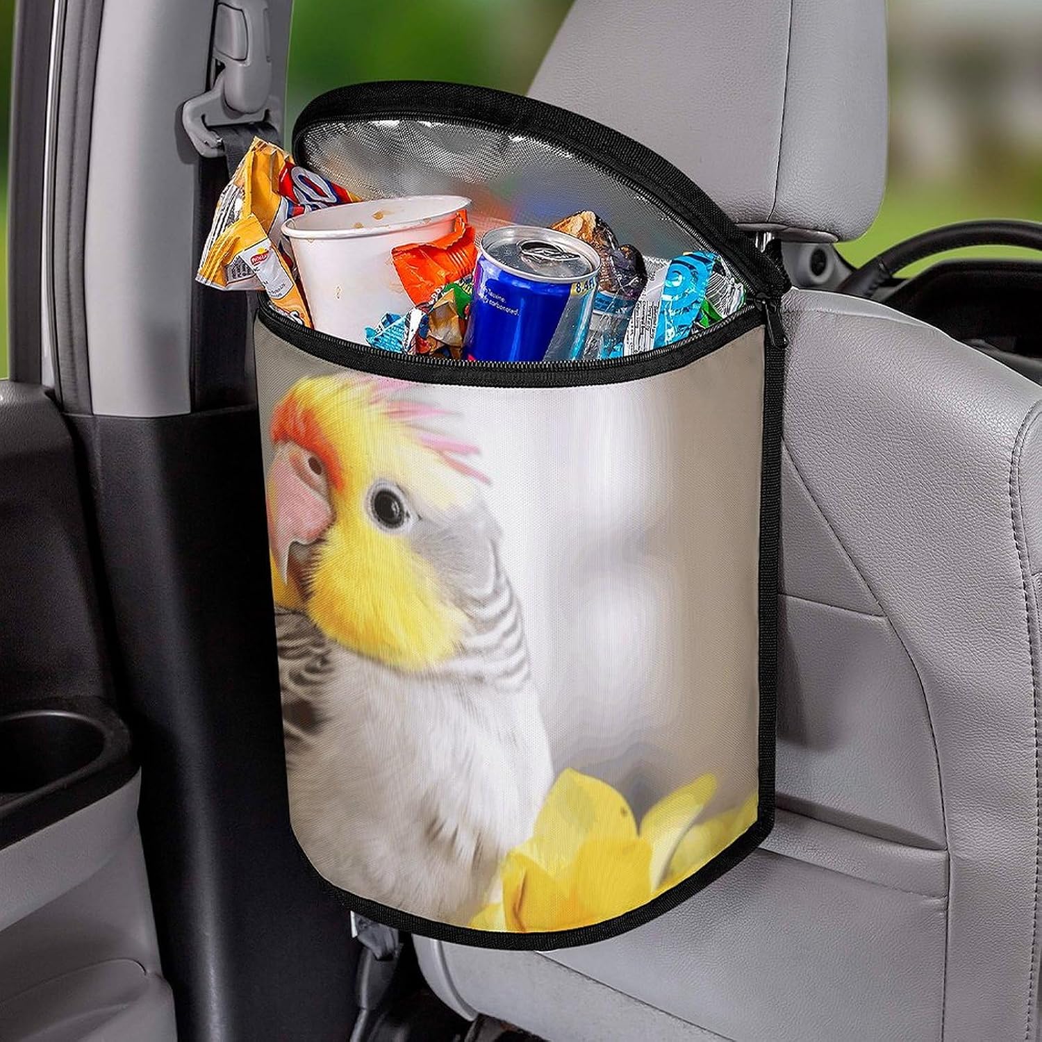 Cute Cockatiel Car Trash Can Bin Bag Waterproof Car Garbage Can Bag Trash Can for Car Car Trash Can for Women Men Garbage Can for Car Car Trash Can with Lid Trash for Car Trucks Rvs