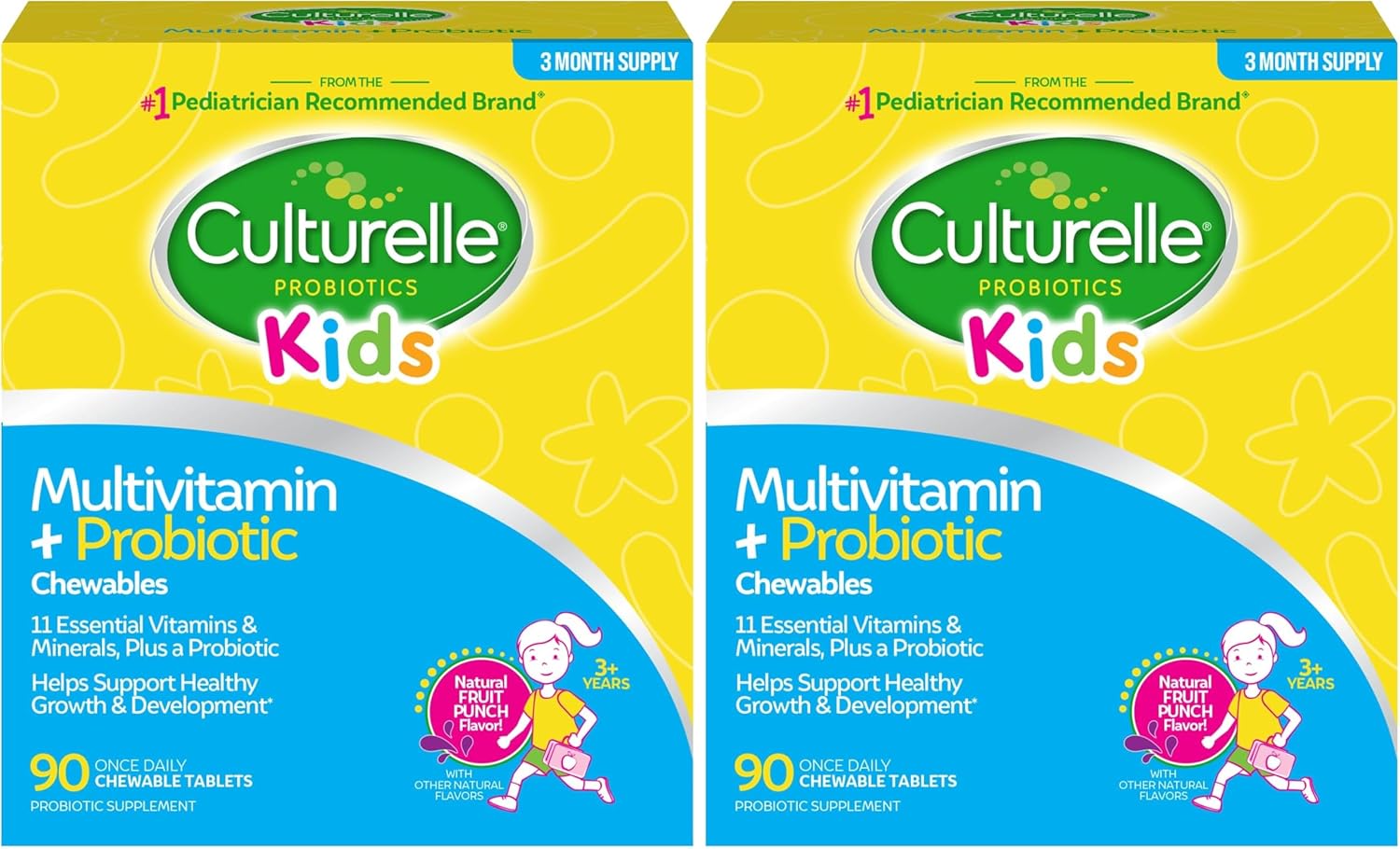 Culturelle Kids Complete Chewable Multivitamin + Probiotic for Kids,Ages 3+,Digestive Health,Oral Health&Immune Support-with 11 Vitamins&Minerals,Including Vitamin C,D3-&Zinc,90 Count (Pack of 2)