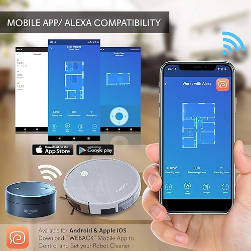 Miniatura 3 de PureClean PUCRC660 - Robot aspirador inteligente con giroscopio, control de aplicación móvil de navegación multihabitación y compatible con Alexa