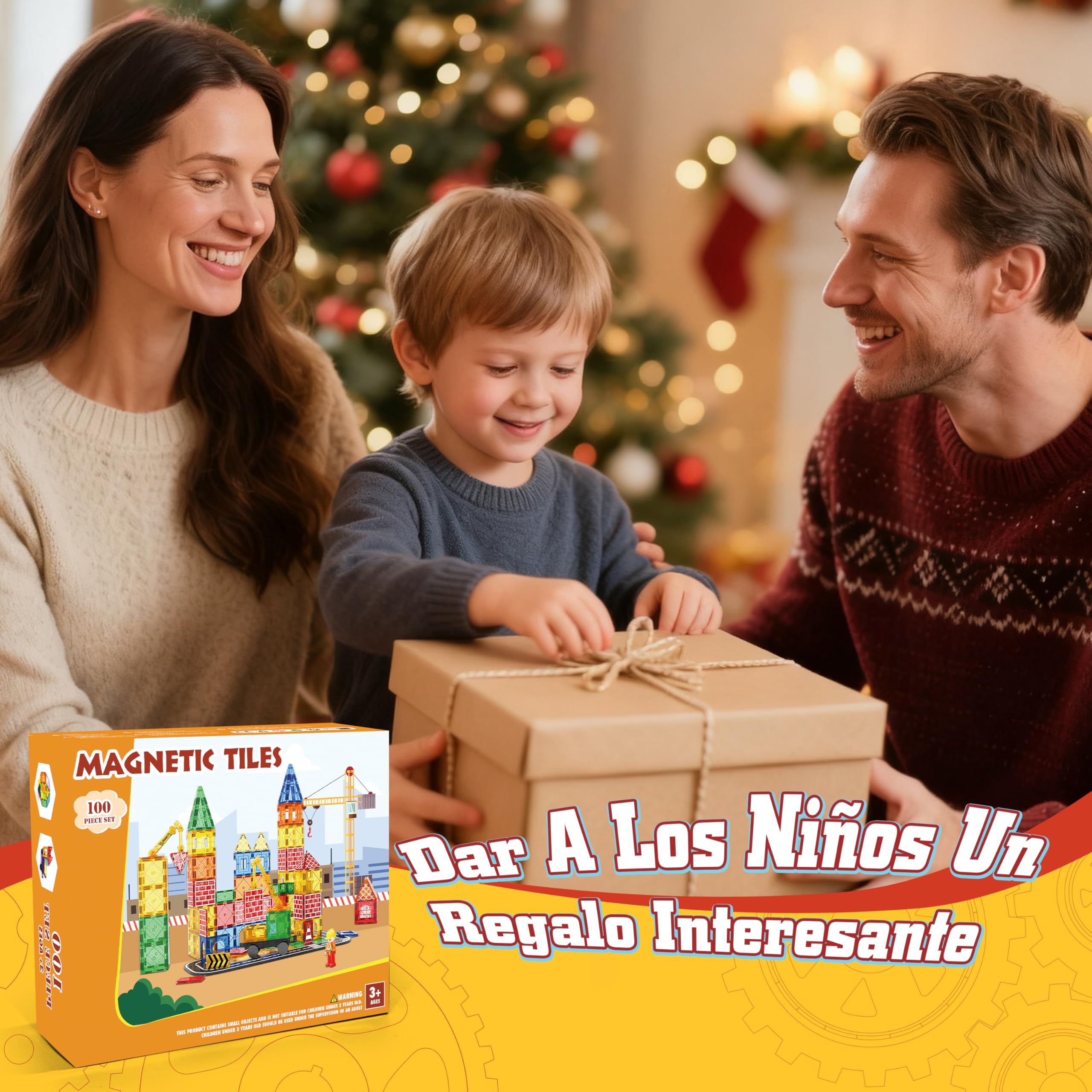 JONRRYIN Construcciones Magneticas Niños, 100 Piezas Bloques Magneticos Construccion con grúa y Edificio, Magnetic Tiles Carretera Magnetica Niños Juguetes 3-8 Años