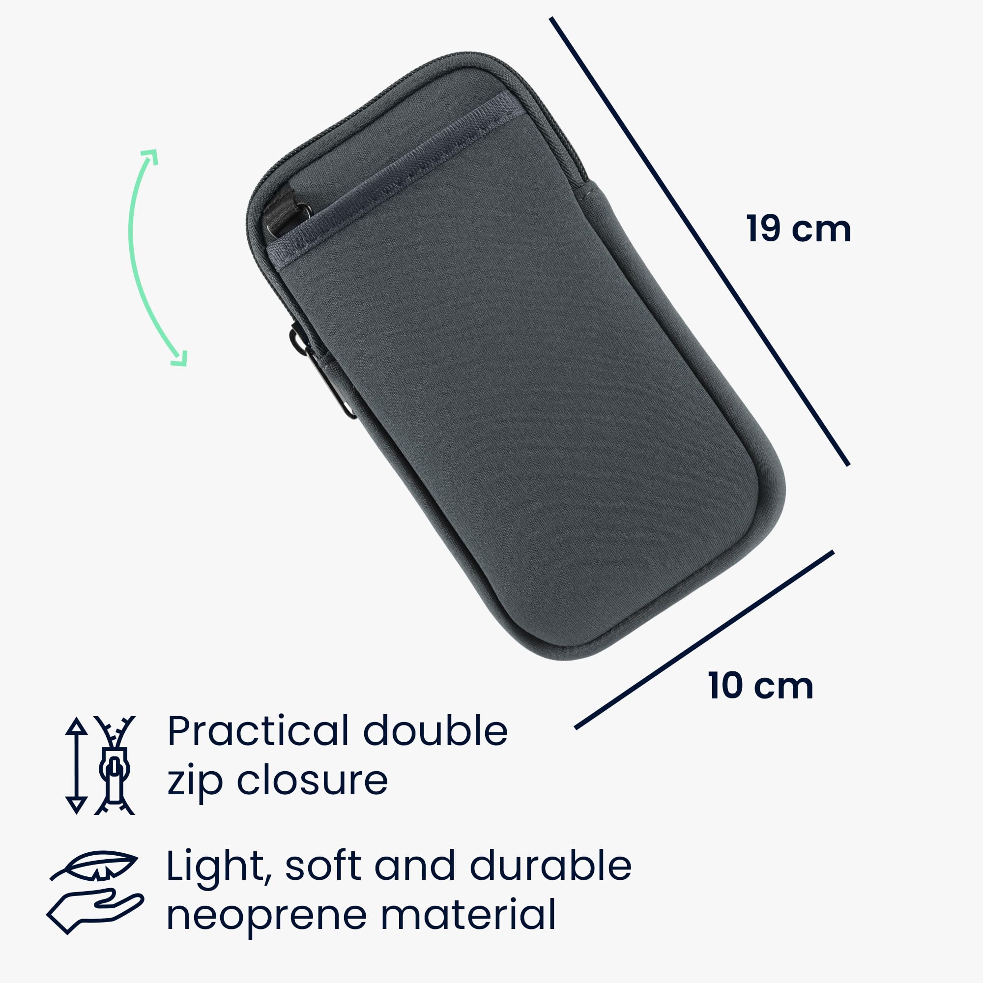 kwmobile Etui na telefon do noszenia na szyi dla XL - 6,7/6,8" - Pokrowiec z paskiem - Pokrycie neoprenowe z zamkiem błyskawicznym - 17,2 x 8,4 cm - Etui naszyjnik w kolorze ciemnoszarym