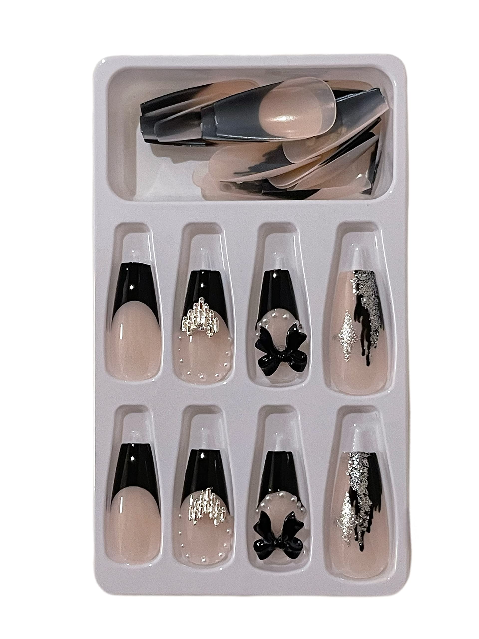 Press-on Nails 24 pcs with Nail File, Nail Sticker and Wood Stick (001)