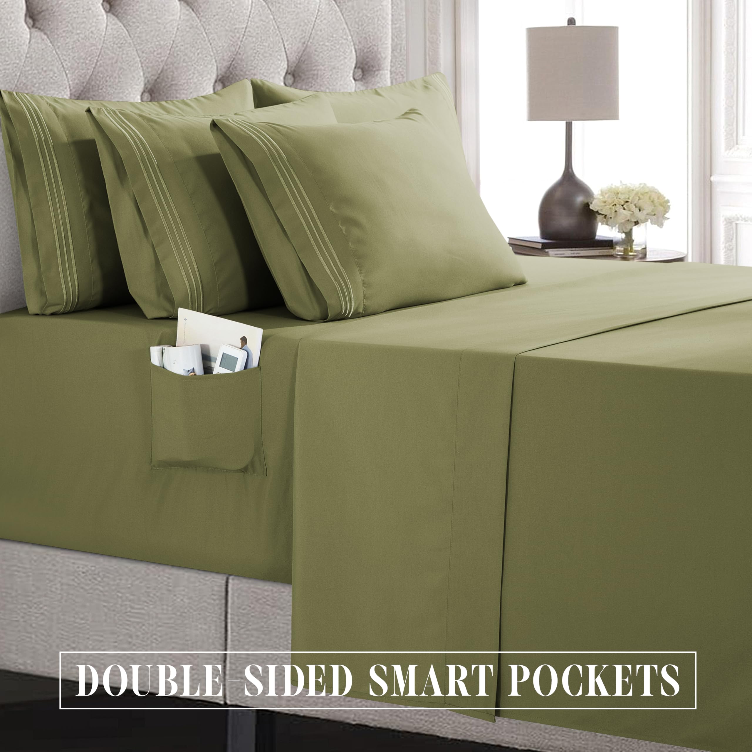 Elegant Comfort Set di lenzuola lussuose e morbide, di prima qualità, 1500, qualità alberghiera, con tasche extra profonde, 45-61 cm, senza pieghe, tasche portaoggetti, tasca extra profonda, 6 pezzi,