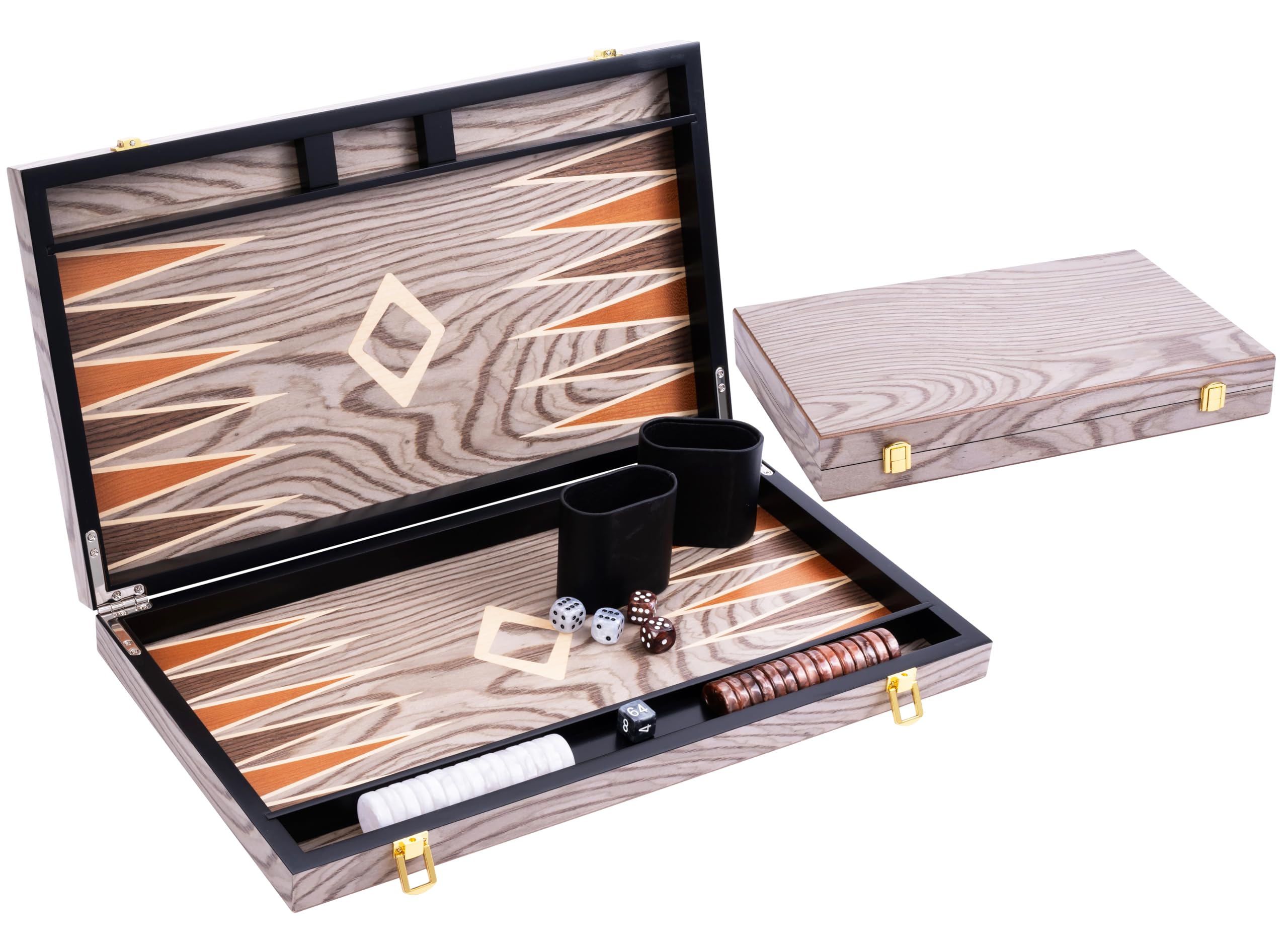Engelhart - 250543 - Backgammon Deluxe 18 Pollici – Gioco Elegante Con Impiallacciatura In Legno Di Ebano Verniciato – Grigio-image