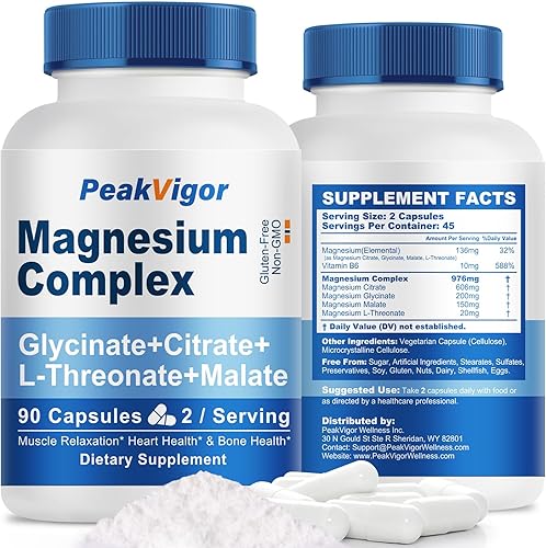 Complejo de magnesio 90 cápsulas  Alta absorción  Fórmula 5 en 1  Porciones de 45 días  Probado por terceros  Suplemento dietético