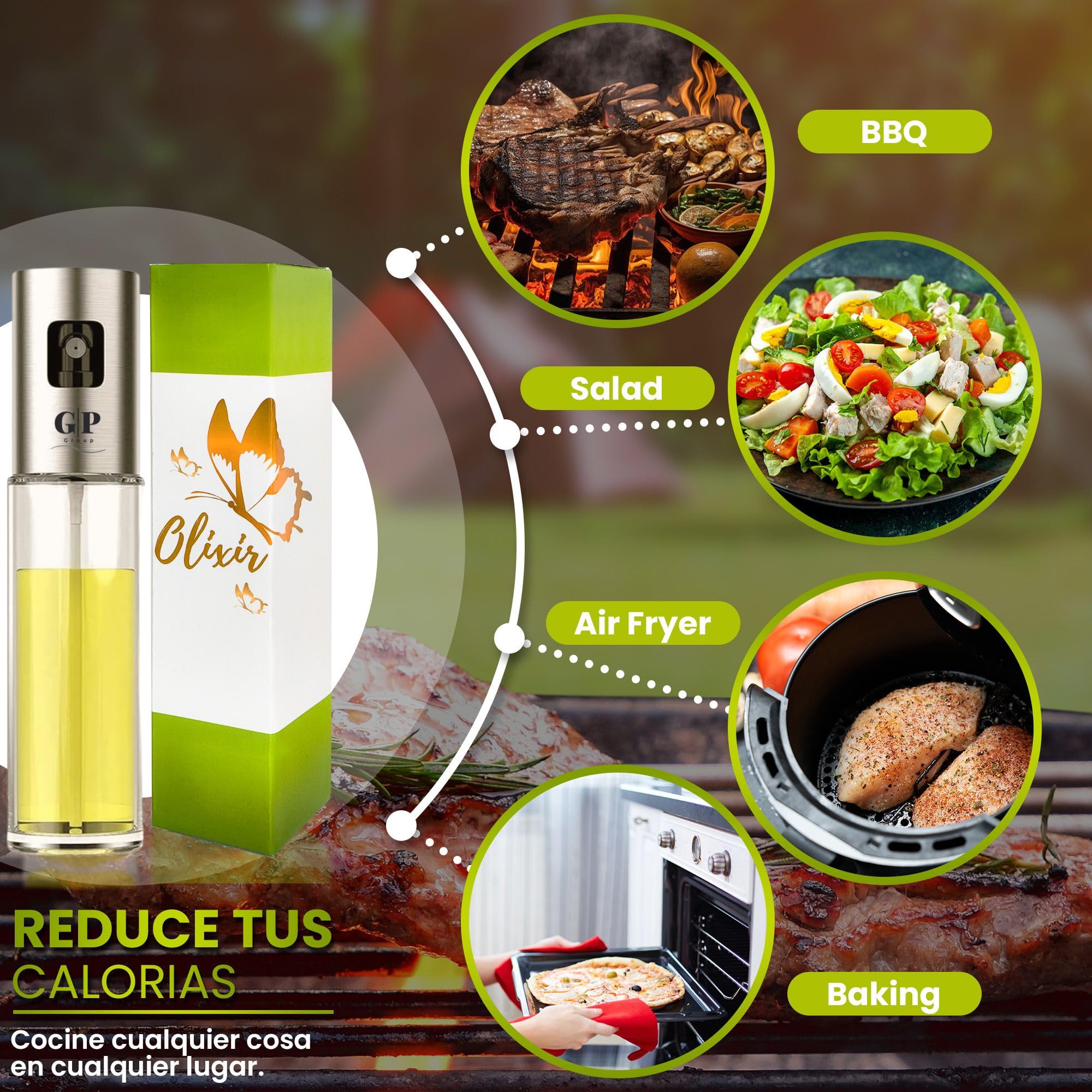 Spray Per Olio Cucina In Vetro E Acciaio – Vaporizzatore Antigoccia 100 Ml Per Friggitrice Ad Aria