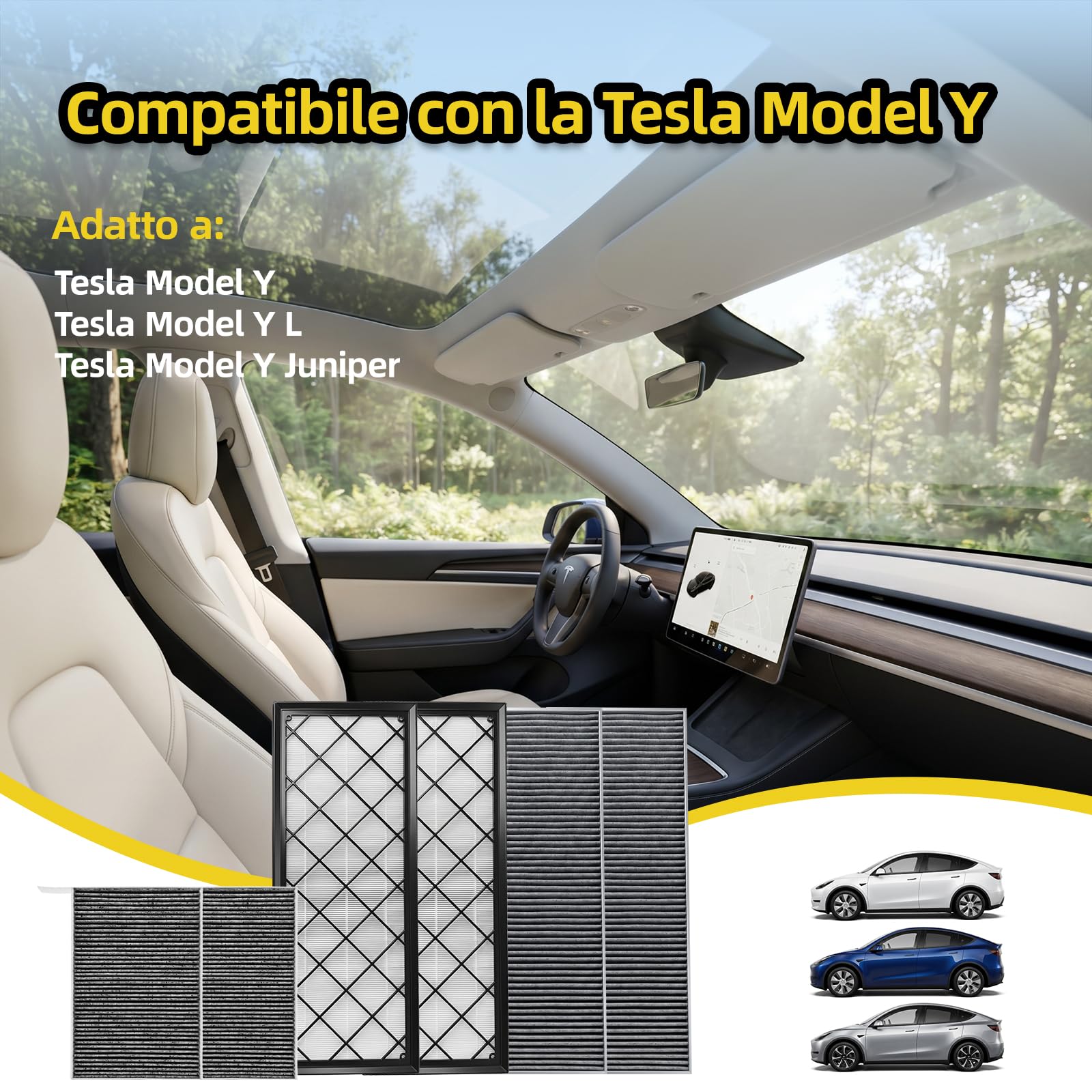 Confezione da 6 filtri per abitacolo 2020-2026 Tesla Model Y HEPA | Filtro a carbone attivo con attrezzi per l'installazione. Filtrazione a quattro stadi