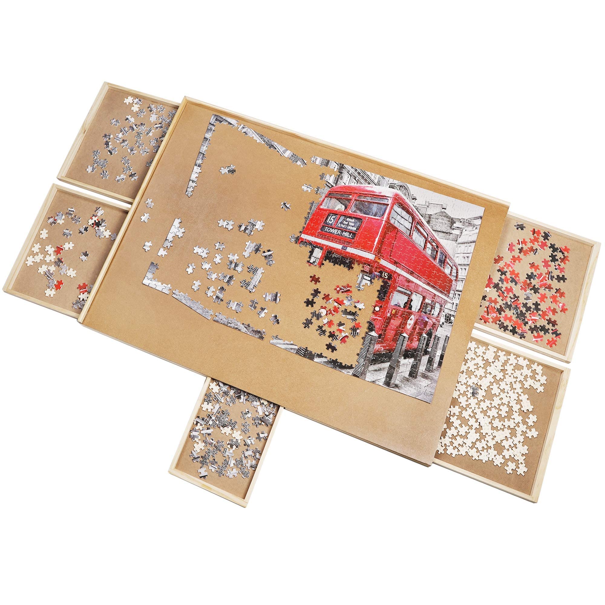 Tradeopia Mindgames Deluxe Wooden Puzzle Board with 6 Drawers for 1500 Piece Puzzles