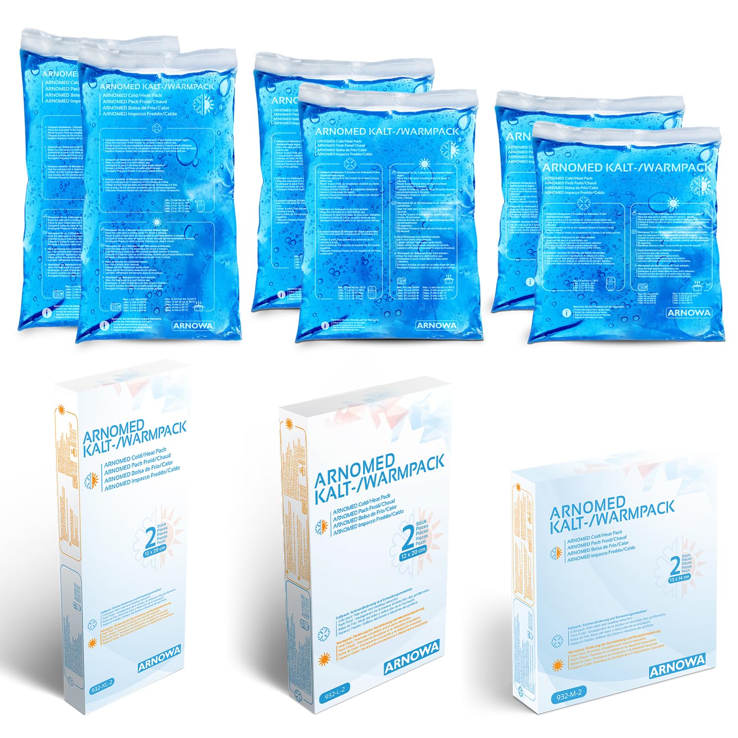 6x ARNOMED® Cuscinetti di gel di raffreddamento riutilizzabili, 2 pezzi di taglie M, L e XL, Cuscinetti caldi/freddi riutilizzabili, impacchi freddi, cuscini di raffreddamento, Pad di raffreddamento