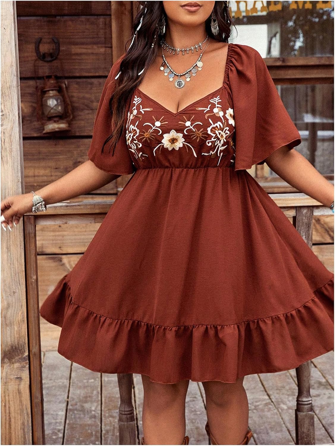 Women's Plus Size Western Cowgirl Dress Floral Boho Summer Dresses Outfits Country Flowy Causal Spring Mini Dress - Image 4