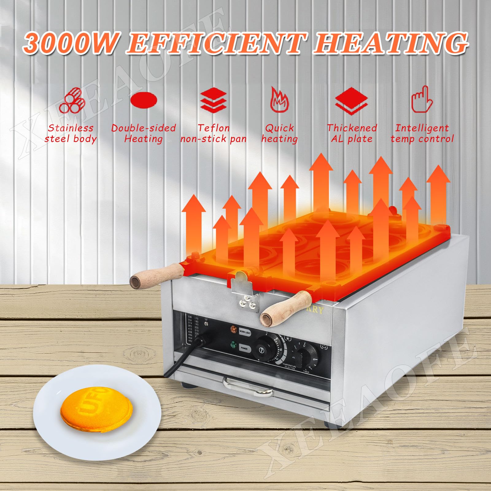 Máquina para Hamburguesas con Calefacción Doble 3000W, para Aperitivos, Comida Callejera, Prensa para Hamburguesas Heladas UFO Comercial, Temporizador 5 Minutos,110V
