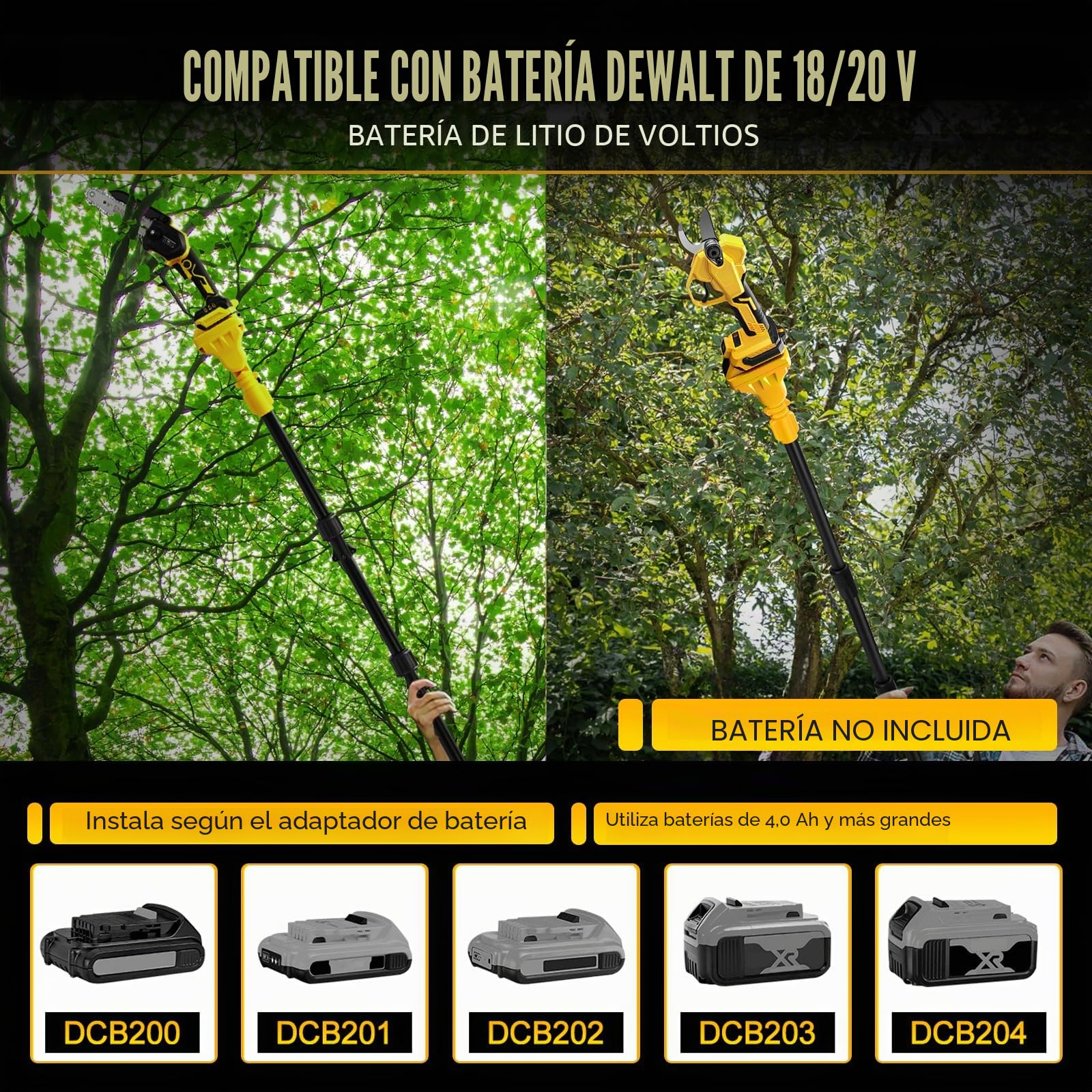 Tijeras de podar telescópica mini motosierra compatible con Dewalt 20V 18V | sin baterías 4 en 1 sierra de 6 pulgadas, sierra de árbol 45 mm sierra eléctrica Tijeras de jardín tijeras de árbol