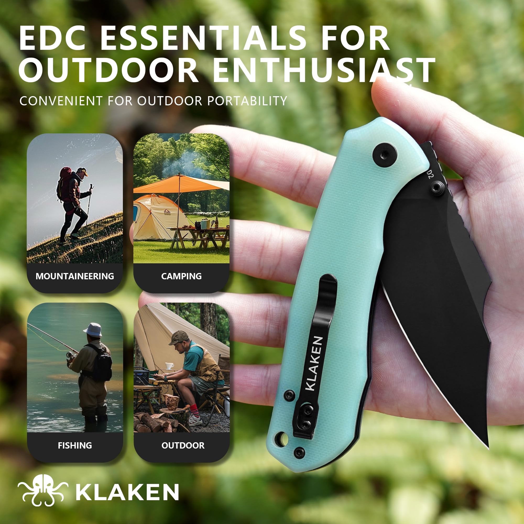 KLAKEN Specter Broad D2 Folding Pocket Knife, G10 Survival Outdoor Knife view 6