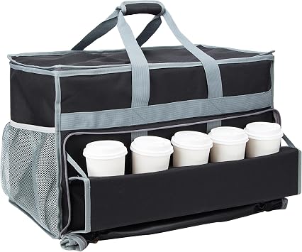 PACMAXI Insulated Food Delivery Bag XXL, 23x14x14 Delivery Bag with Cups Holder, Food Delivery Bag Suitable for DeliveryBlack