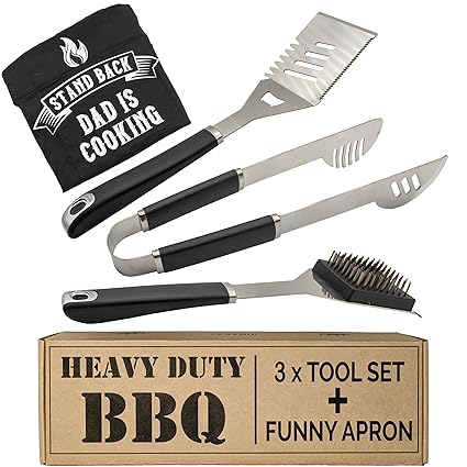 Heavy Duty BBQ Grill Set + DAD Apron - One of The Best Gifts for dads, dad Gifts for Birthday Gift Ready Packaging