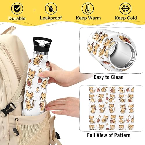 Miniatura 4 de Reusable Water Bottles with Straw Double-Wall Vacuum Insulation BPA-Free Leak Proof for School and Outdoor Sports, All Saints' Day Savannah Cats