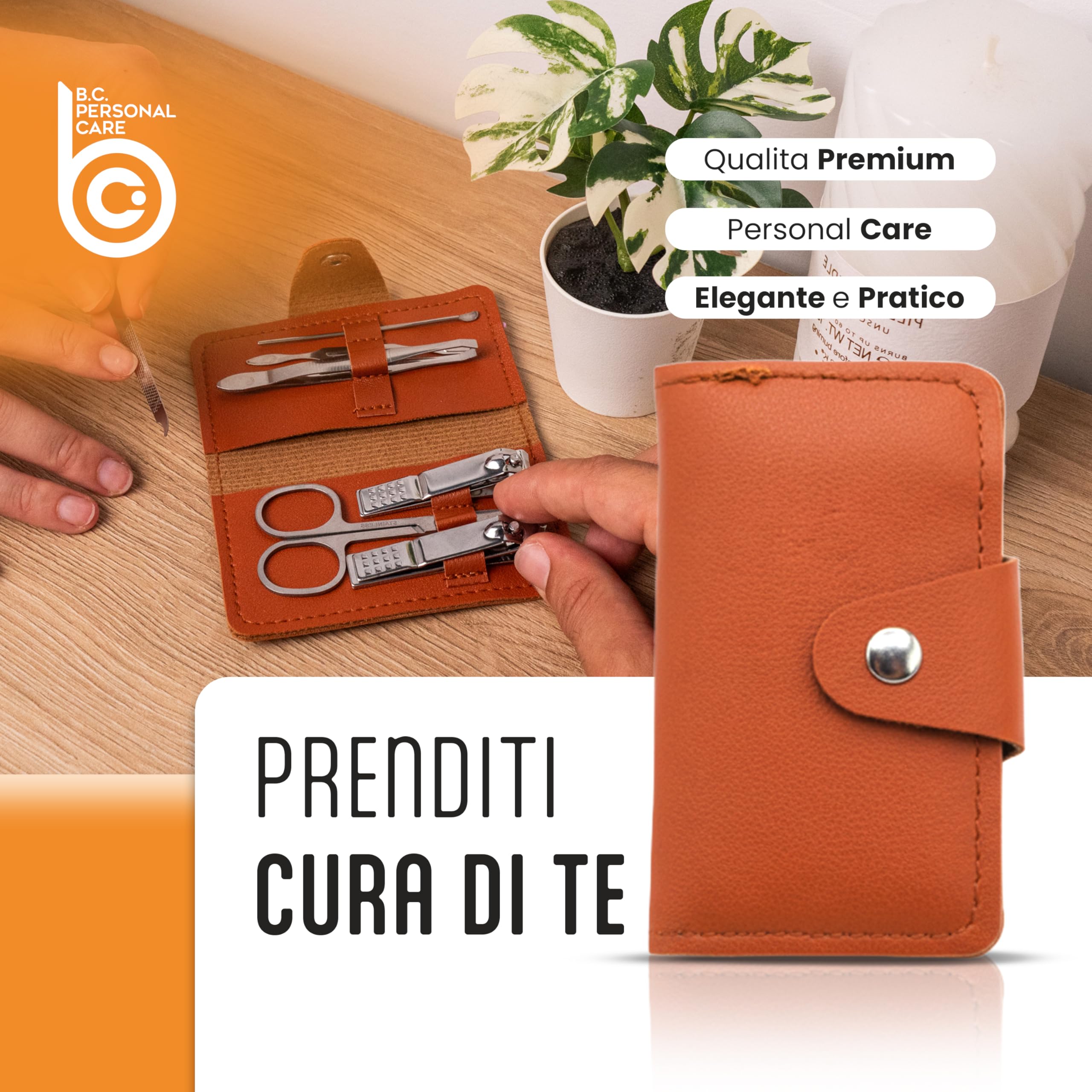 Set Manicure 7 in 1 con Pochette - Kit Unghie Mani e Piedi da Viaggio con Pinzette Tronchesi Forbicine Lime - Elegante Compatto e Multiuso