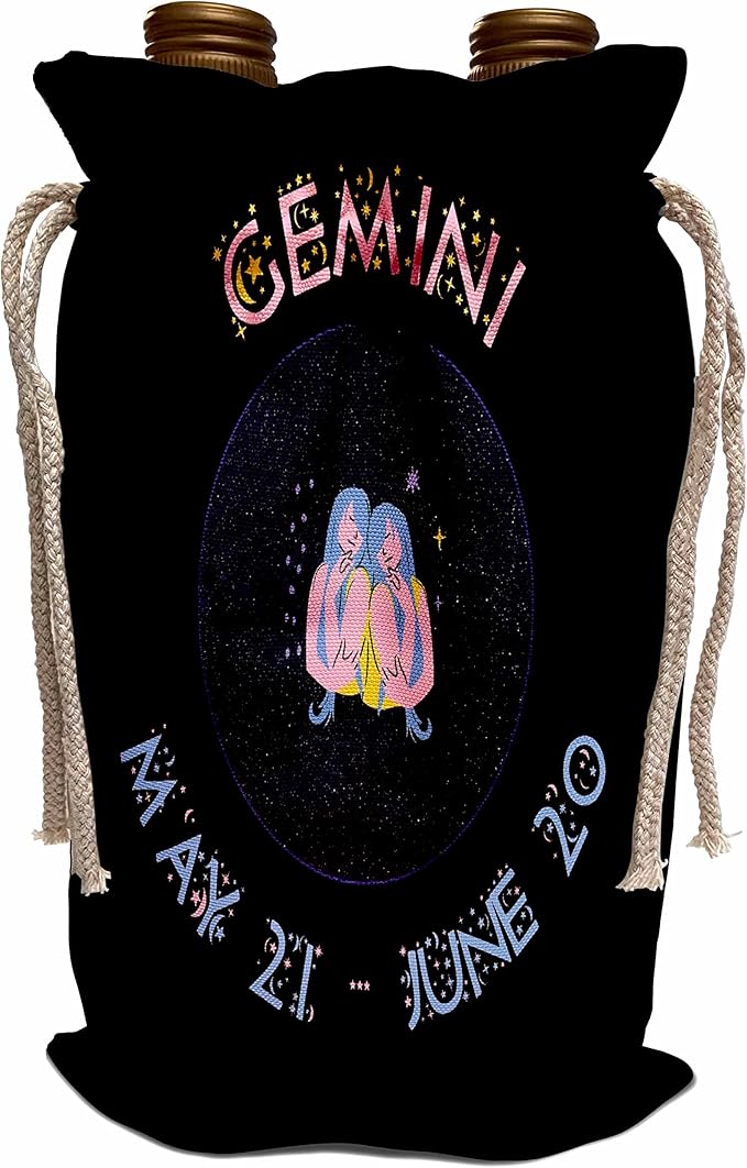 3dRose Zodiac Symbol GEMINI or Twins. Colorful image and text. Elegant... - Wine Bags (wbg-364575-1)