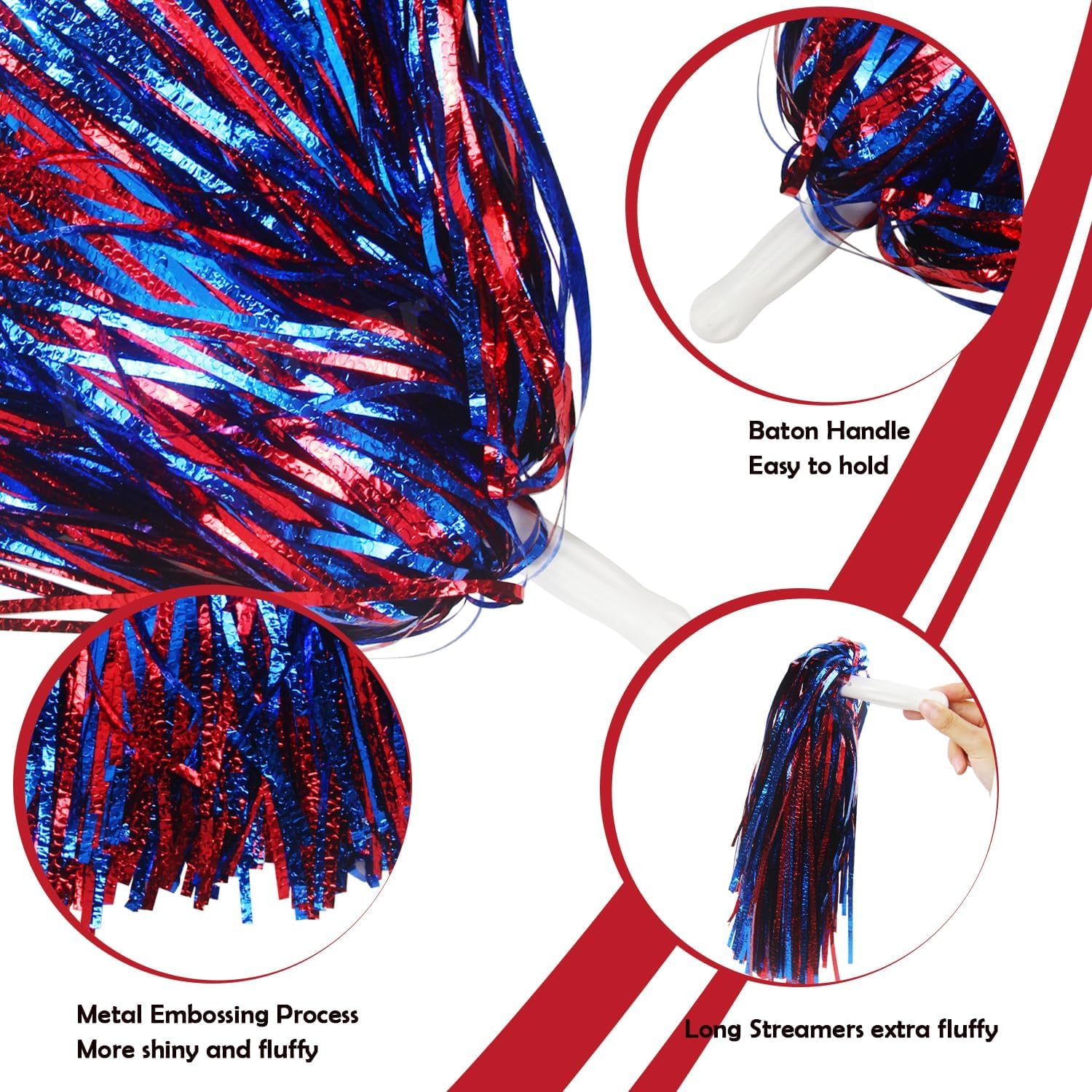 PRP Creation One Pair Metallic Cheerleader Pompoms Sports Dance Cheer Party Accessories Pom Poms Hand for Kids Adults Rooters,Cheering Squard,Cheering Team (Multi Colour) 1