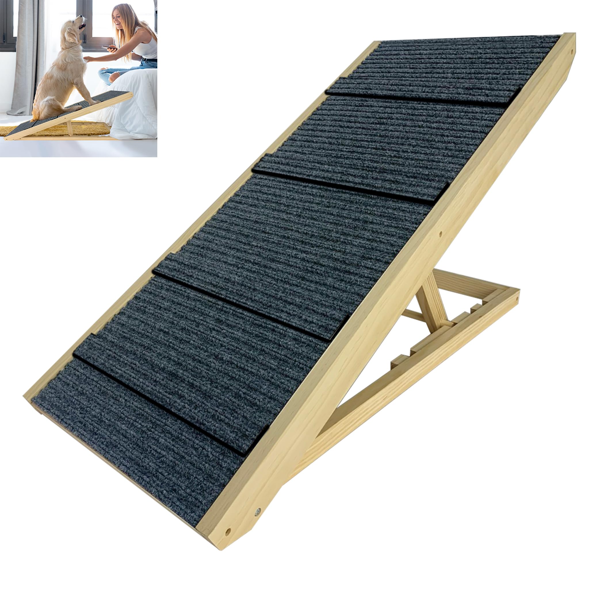 FIVMEN Rampa para perros de 60 cm, plegable, altura ajustable, escalera para mascotas con alfombrilla antideslizante, escaleras para perros para cama y sofá, 100 x 40 x 60 cm