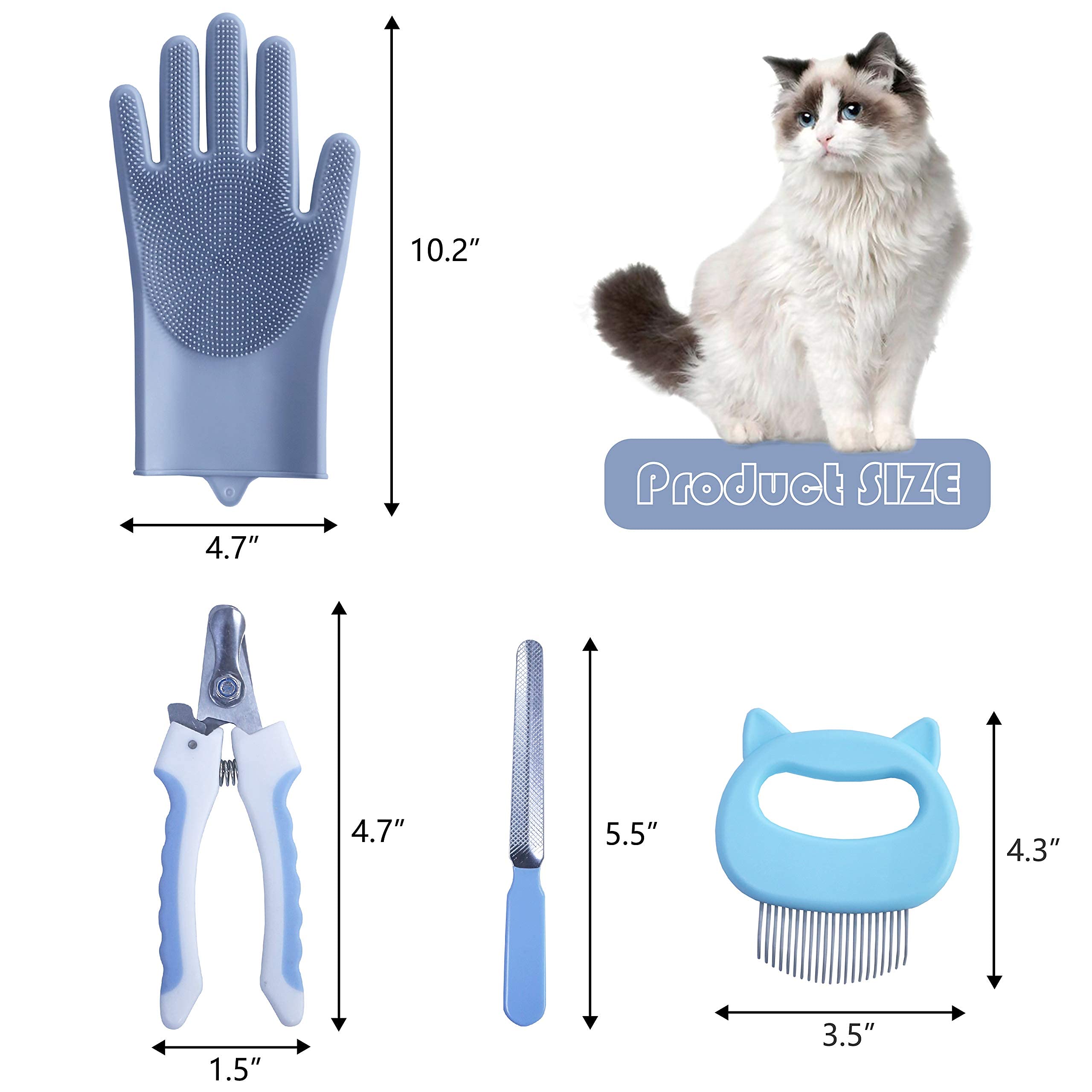 KlerRoem Katzenbadetasche, verstellbar, Anti-Biss- und Kratzschutz, Katzen-Duschnetz-Pflege-Tasche für Haustier-Hunde und Katzen, Nagelfeile, Fellpflege-Handschuh und Katzen-Muschelkamm (grau)