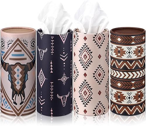 Paquete de 4 soportes para pañuelos de automóvil con pañuelos faciales, caja de tubos de pañuelos de viaje, contenedor cilíndrico redondo para