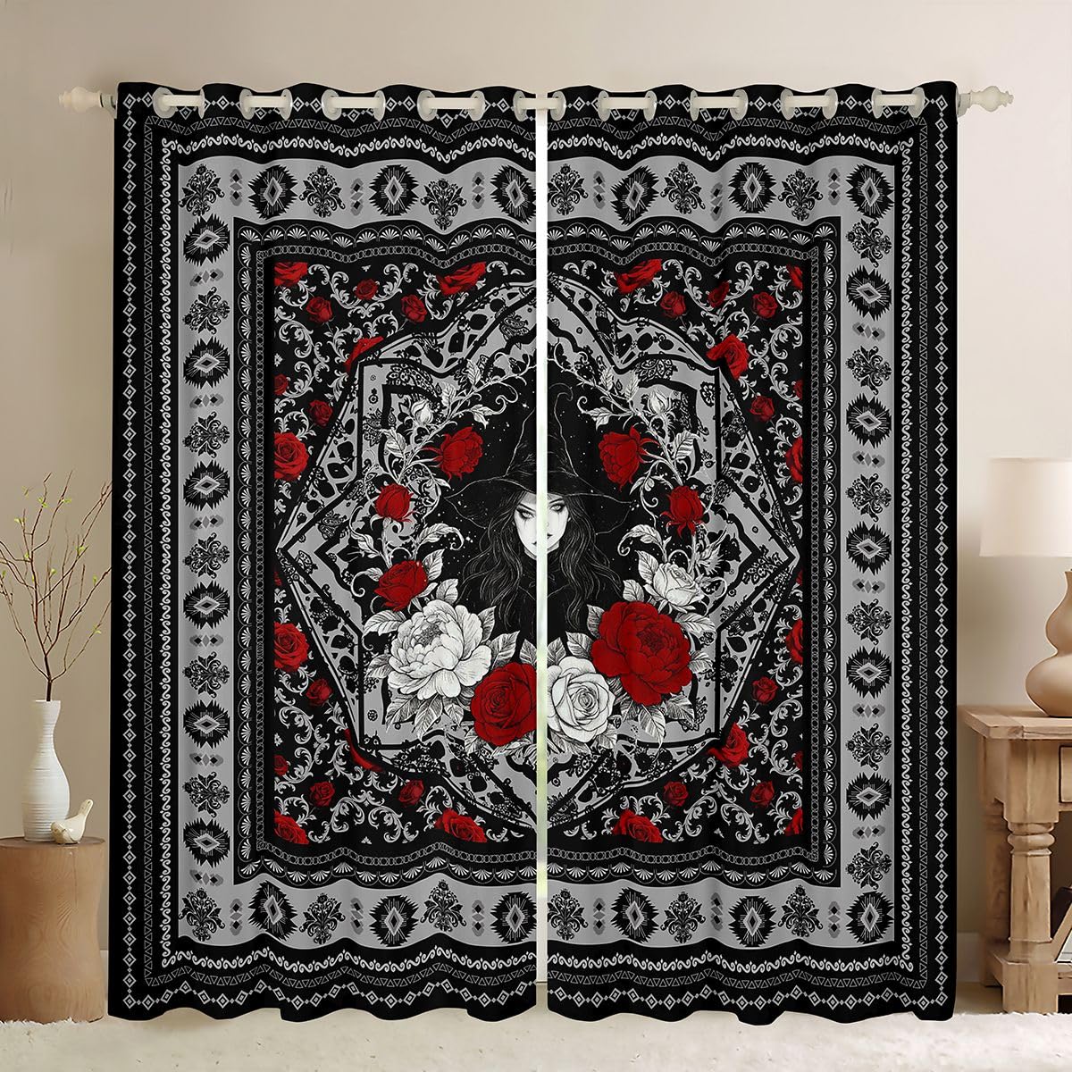 Rideau occultant Homewish 117x137 cm sorcière d'halloween gothique