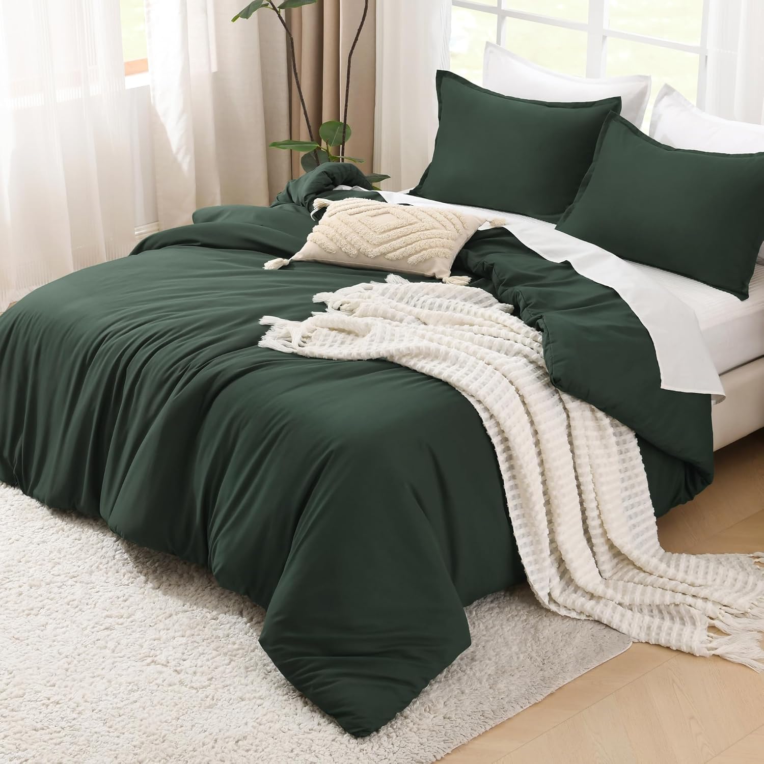 Litanika California King Comforter Set Forest Green - 3 Pieces Cal King Lightweight Soft Plain Bed Comforter, Oversized Down Alternative Bedding Set - Machine Washable (104x96In, 2 Pillowcases) - Image 2