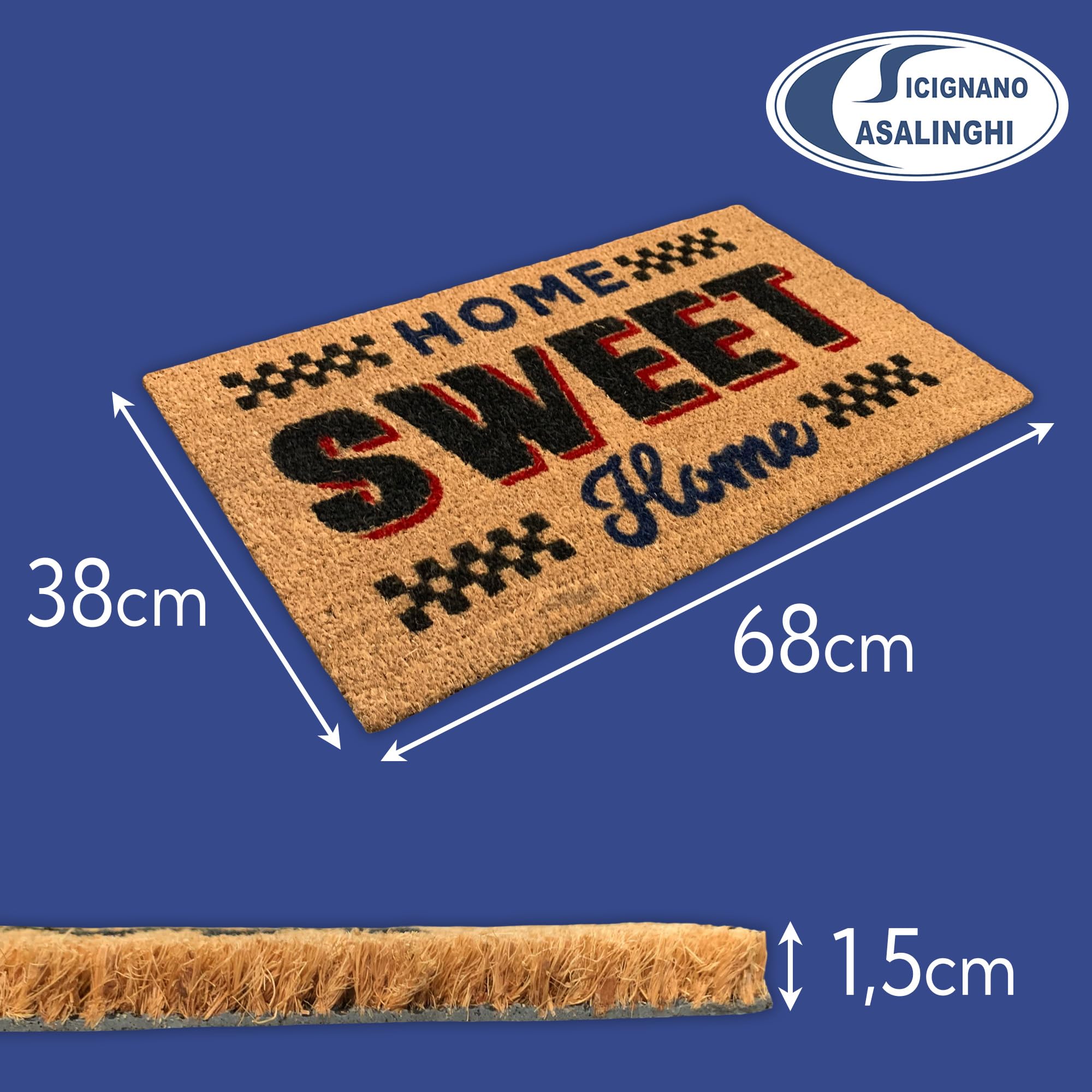 Sicignano - Paillasson en fibre de coco rectangulaire Gulliver 40 x 70 cm avec fond antidérapant - Tapis d'entrée extérieur intérieur, nettoyage maison bureau (1, Welcome)