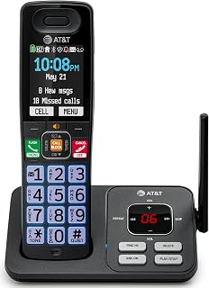 AT&T BL108 Cordless Landline Phone with Answering Machine, Smart Call Blocker, Connect to Cell, Big Buttons, Large Display, Long Range