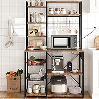 Vista 4 de IDEALHOUSE Estante para panaderos con toma de corriente, soporte para microondas con 2 cajones de alambre, estación de barra de café industrial