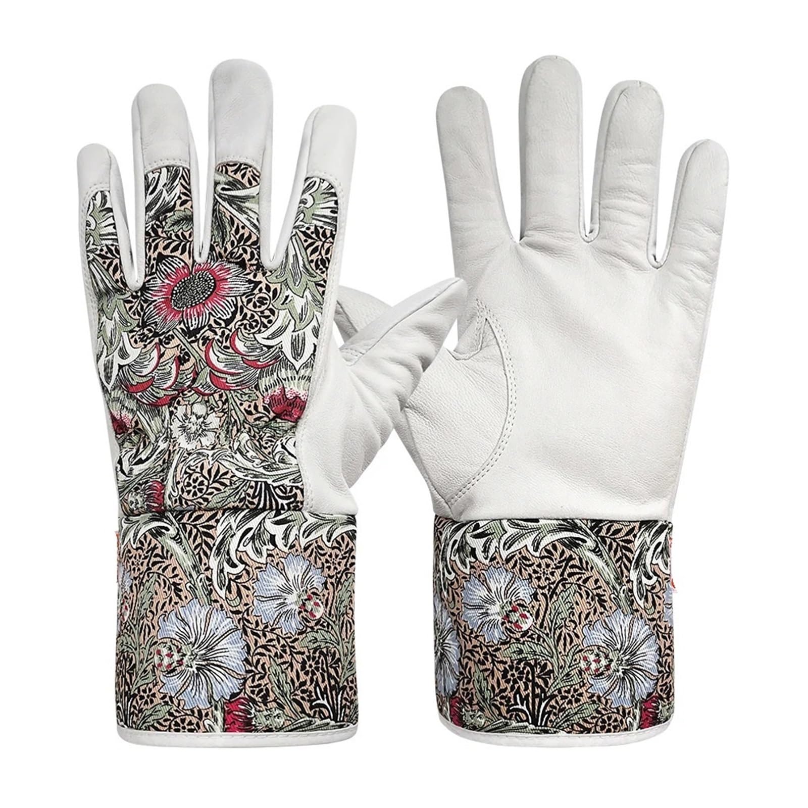 Guantes De Jardinería Palma de cuero de los guantes del trabajo de la señora que cultiva un huerto, parte posterior del algodón, resistencia de la espina de las plantas, muñeca/brazo inferior protege